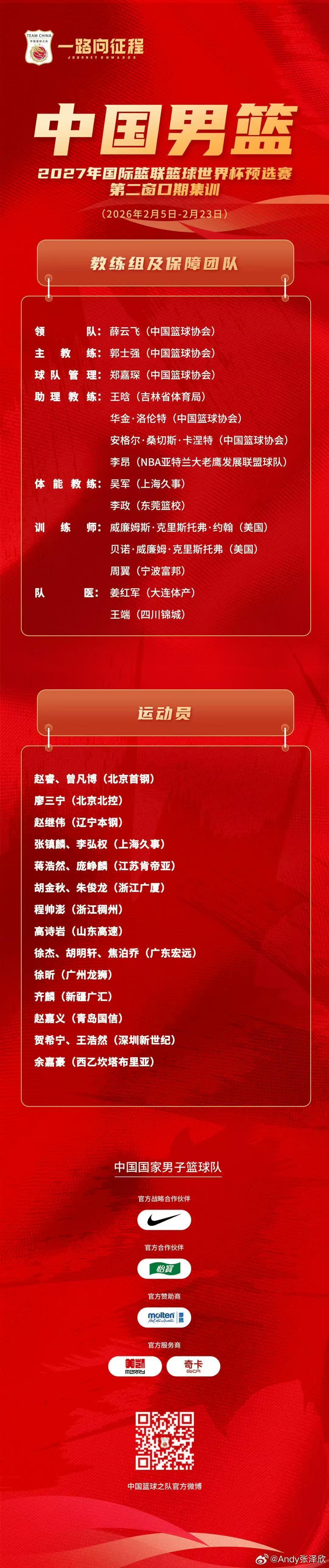 必赢官网-中国男篮公布世预赛集训大名单：高诗岩入选，留洋的余嘉豪在列